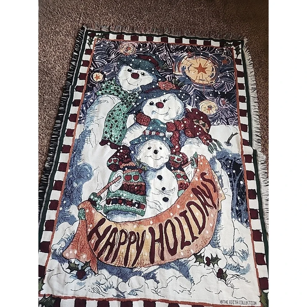 Tapestry Throw Blanket Christmas‎ Snowman Family North Star Happy Holidays Edith